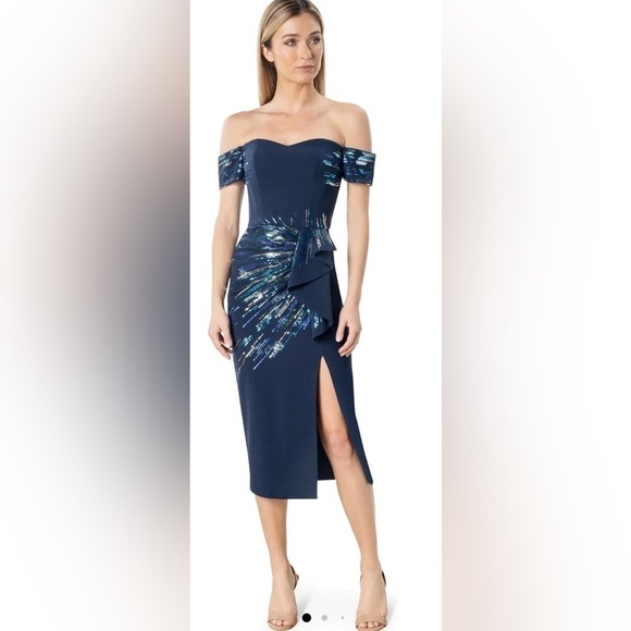 Nwt Anthropologie Dress The Population Size S Alani Dress Navy - Picture 1 of 9